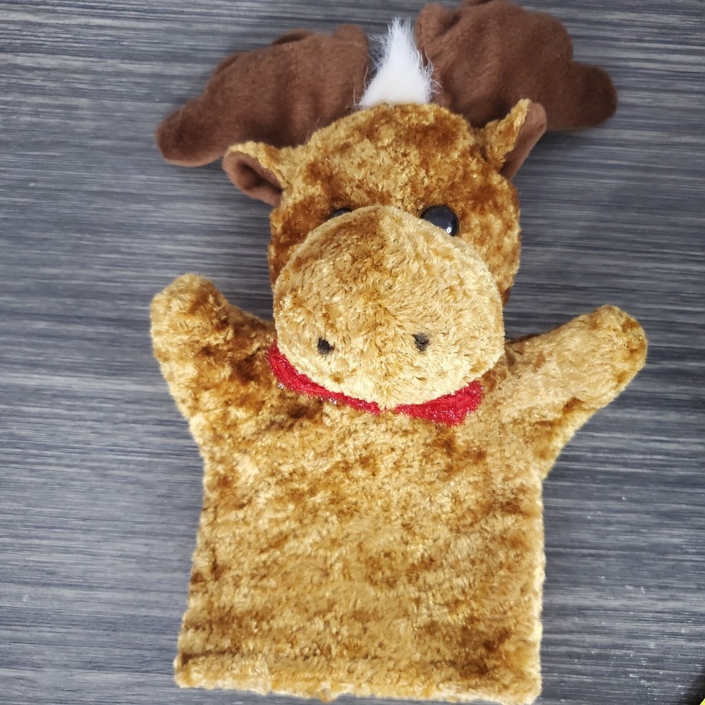 FourStar Group Reindeer Plush Hand Puppet 10" Christmas Xmas Brown Red Bow Tie